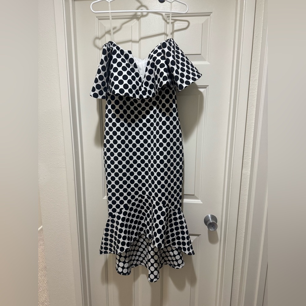 Rubber Ducky Productions Black and White Polka Dot High Low wiggle Dress